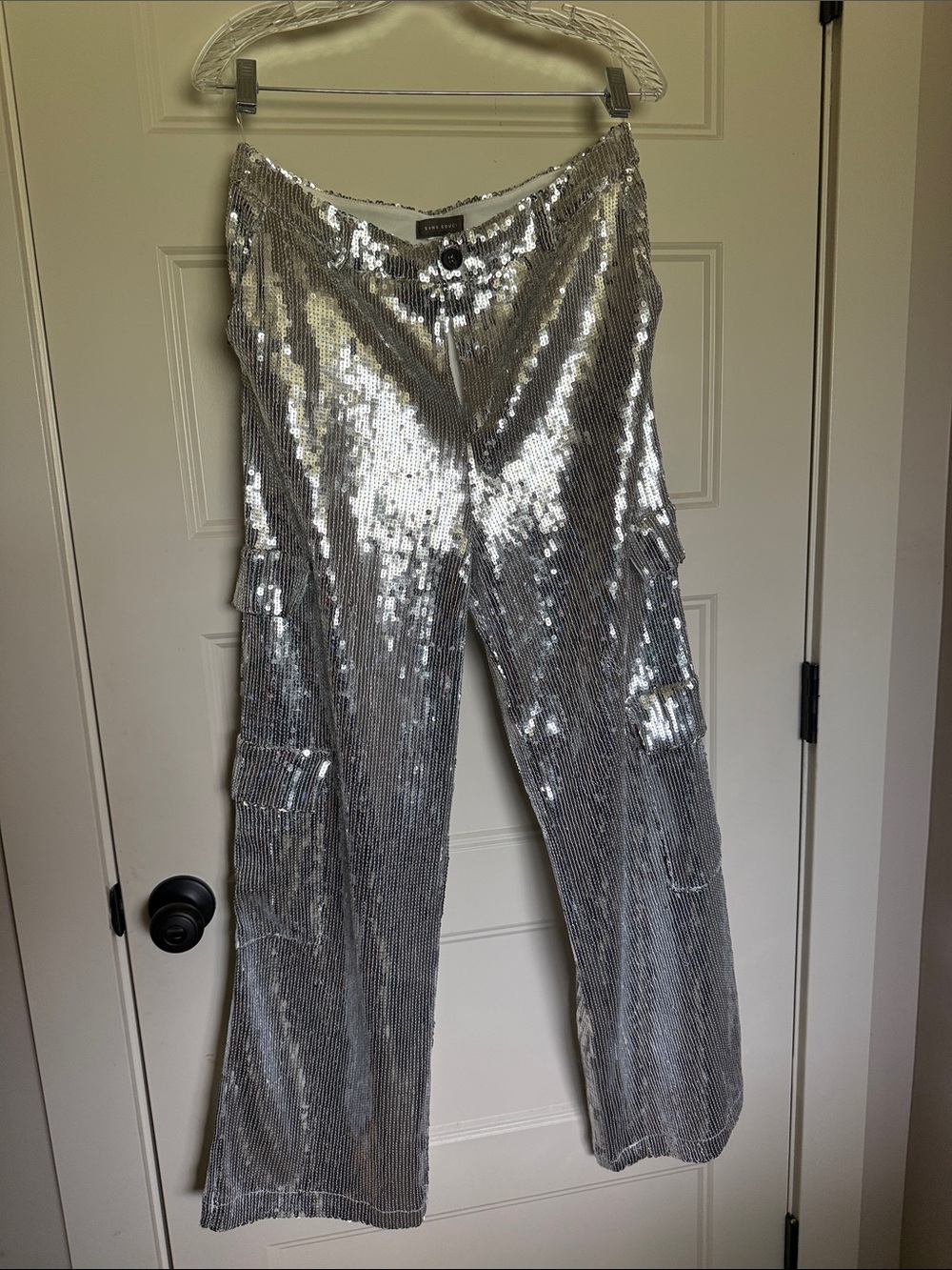 Silver Sequin Wide-Leg Pants